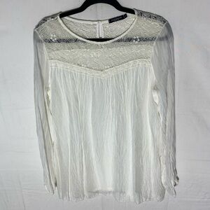 Alice Rinaldi White Cream Lace Silk Long Sleeve Blouse L